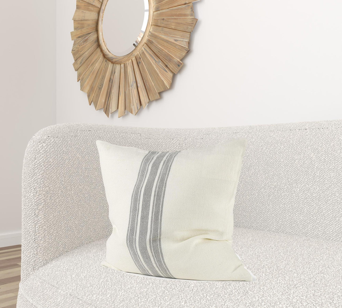 Off White Pillow Cover With  Ash Gray  Stripes