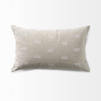 Canvas Beige And White Lumbar Accent Pillow Cover