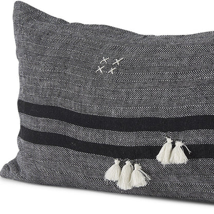 Dark Gray Detailed Lumbar Throw Pillow Cover