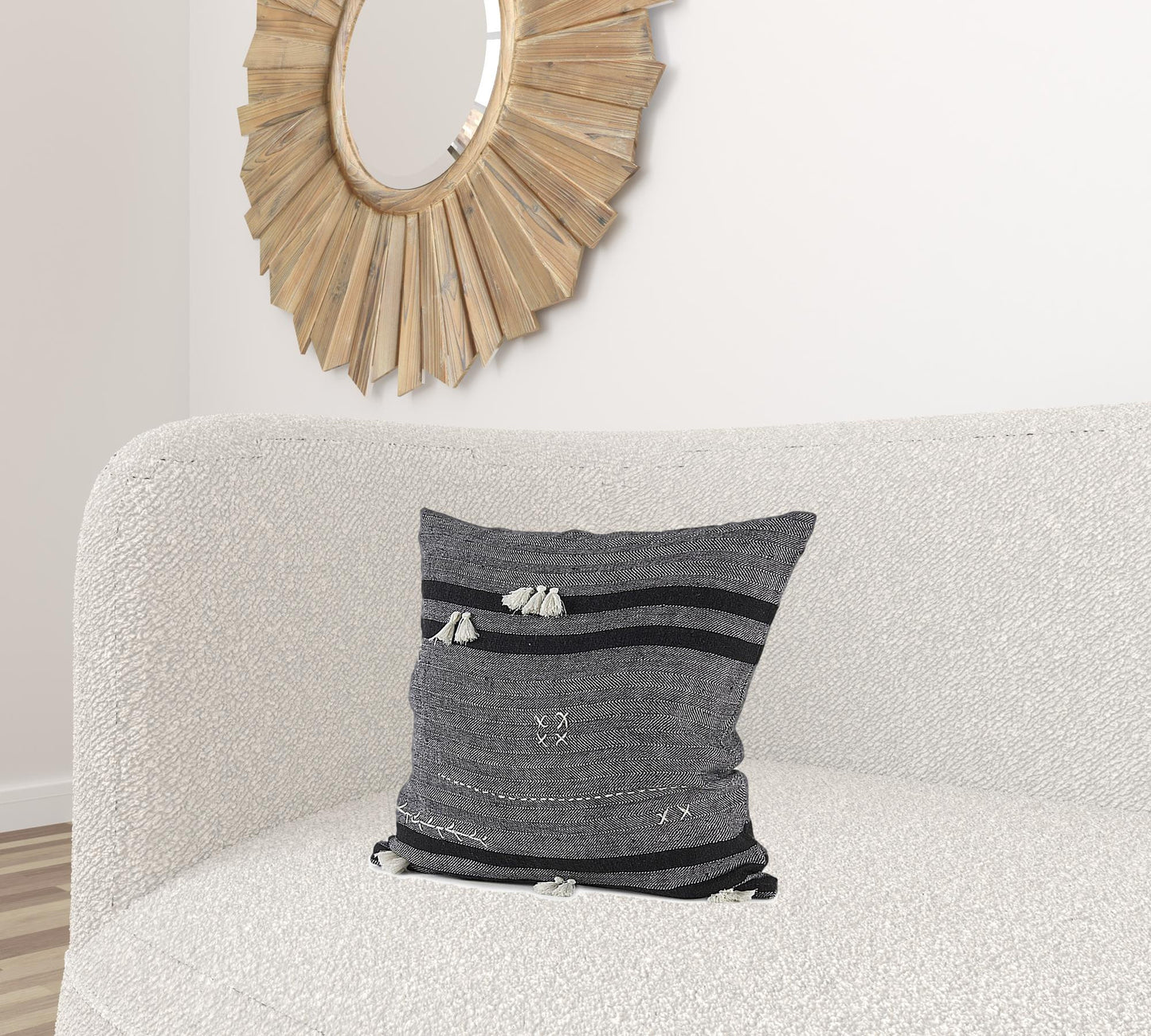 Dark Gray Detailed Throw Pillow Cover