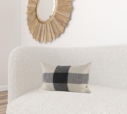 Beige And Black Plaid Pattern Lumbar Throw Pillow Cover