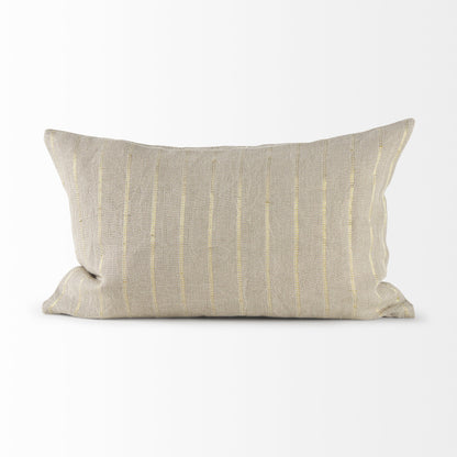 Beige And Gold Striped Lumbar Pillow Cover