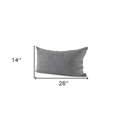 14" X 26" Black And White Herringbone Plaid Linen Throw Pillow Cover