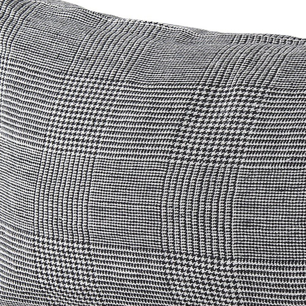 14" X 26" Black And White Herringbone Plaid Linen Throw Pillow Cover