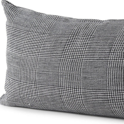 14" X 26" Black And White Herringbone Plaid Linen Throw Pillow Cover