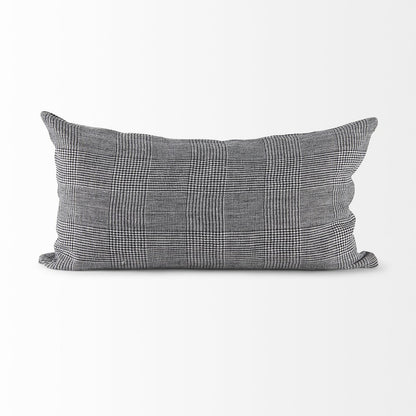 14" X 26" Black And White Herringbone Plaid Linen Throw Pillow Cover
