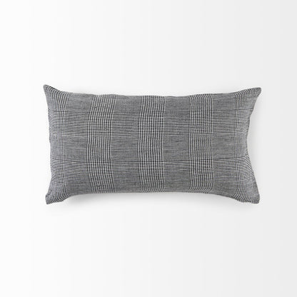 14" X 26" Black And White Herringbone Plaid Linen Throw Pillow Cover