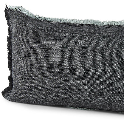 Dark Gray Fringed Lumbar Throw Pillow Cover