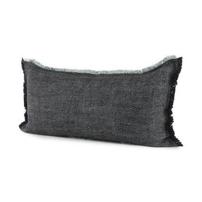 14" X 26" Black And Aqua Linen Throw Pillow Cover