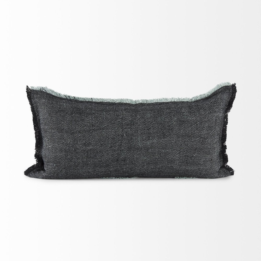 14" X 26" Black And Aqua Linen Throw Pillow Cover