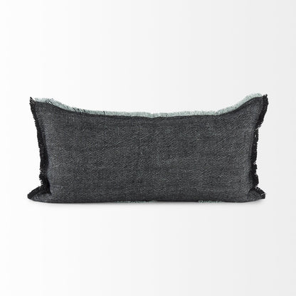 14" X 26" Black And Aqua Linen Throw Pillow Cover