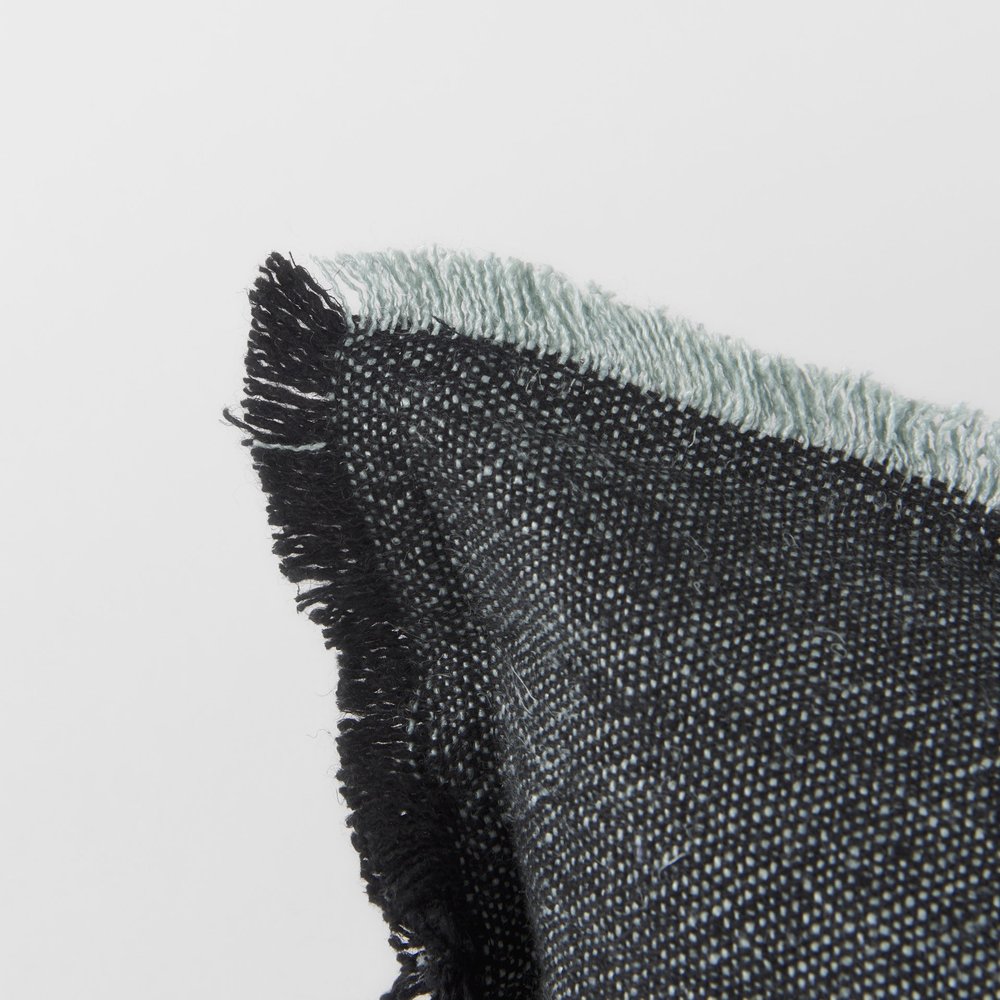 14" X 26" Black And Aqua Linen Throw Pillow Cover