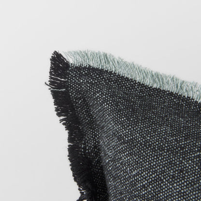 14" X 26" Black And Aqua Linen Throw Pillow Cover