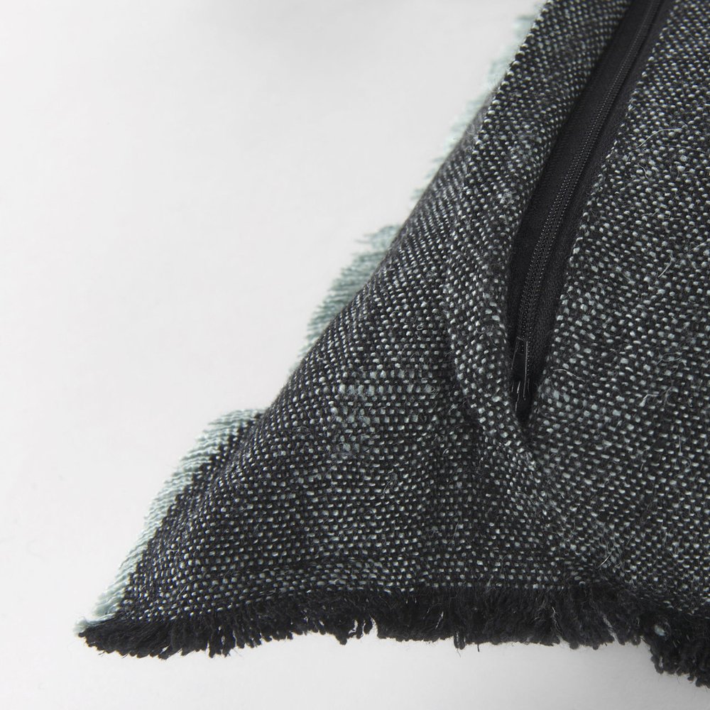 14" X 26" Black And Aqua Linen Throw Pillow Cover