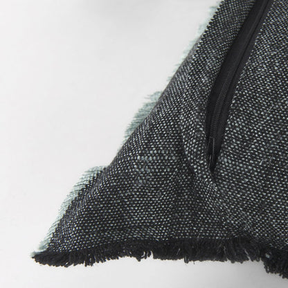 14" X 26" Black And Aqua Linen Throw Pillow Cover