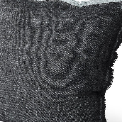 Dark Gray Fringed Throw Pillow Cover