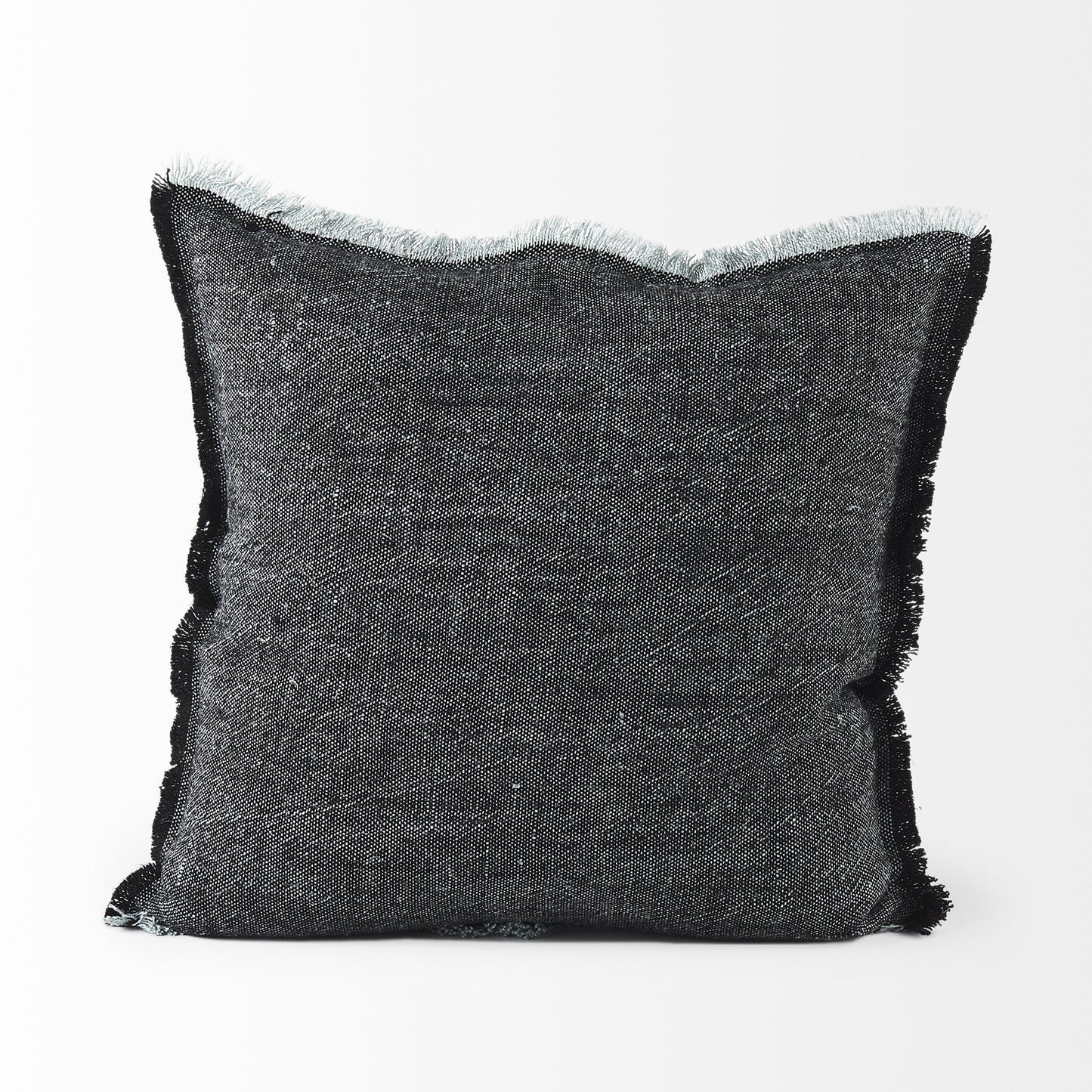 Dark Gray Fringed Throw Pillow Cover