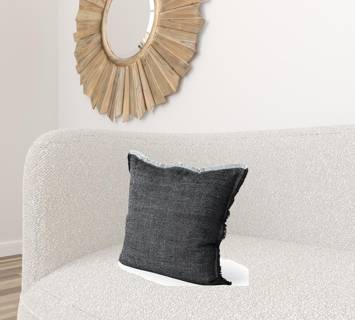 Dark Gray Fringed Throw Pillow Cover