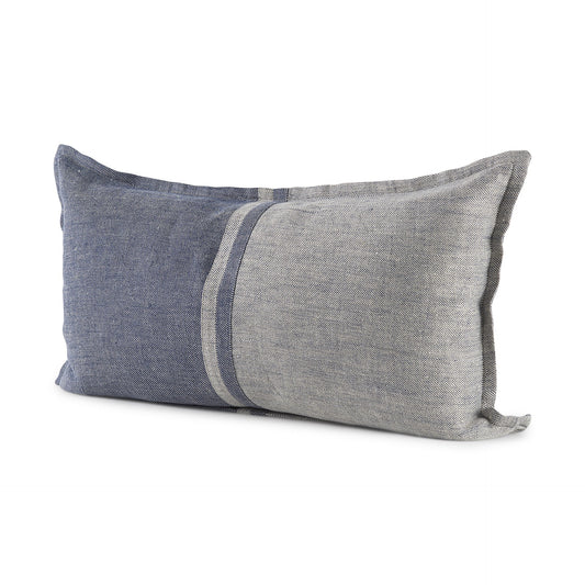 Gray And Blue Color Block Lumbar Pillow Cover