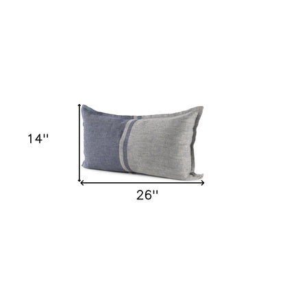 Gray And Blue Color Block Lumbar Pillow Cover