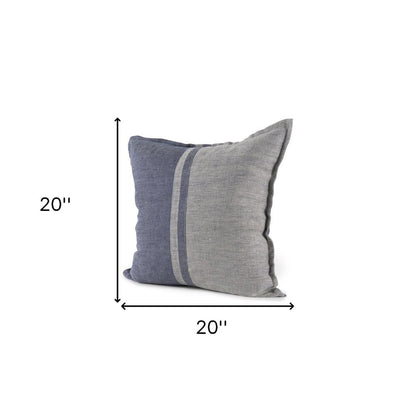 20" Blue And Gray Striped Linen Throw Pillow Cover