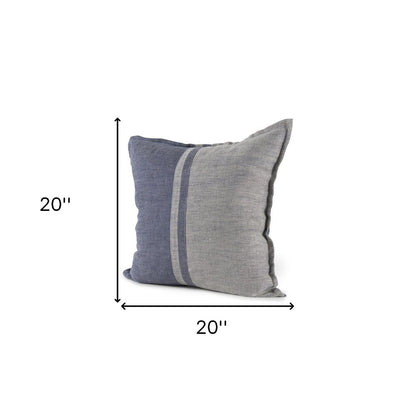 20" Blue And Gray Striped Linen Throw Pillow Cover