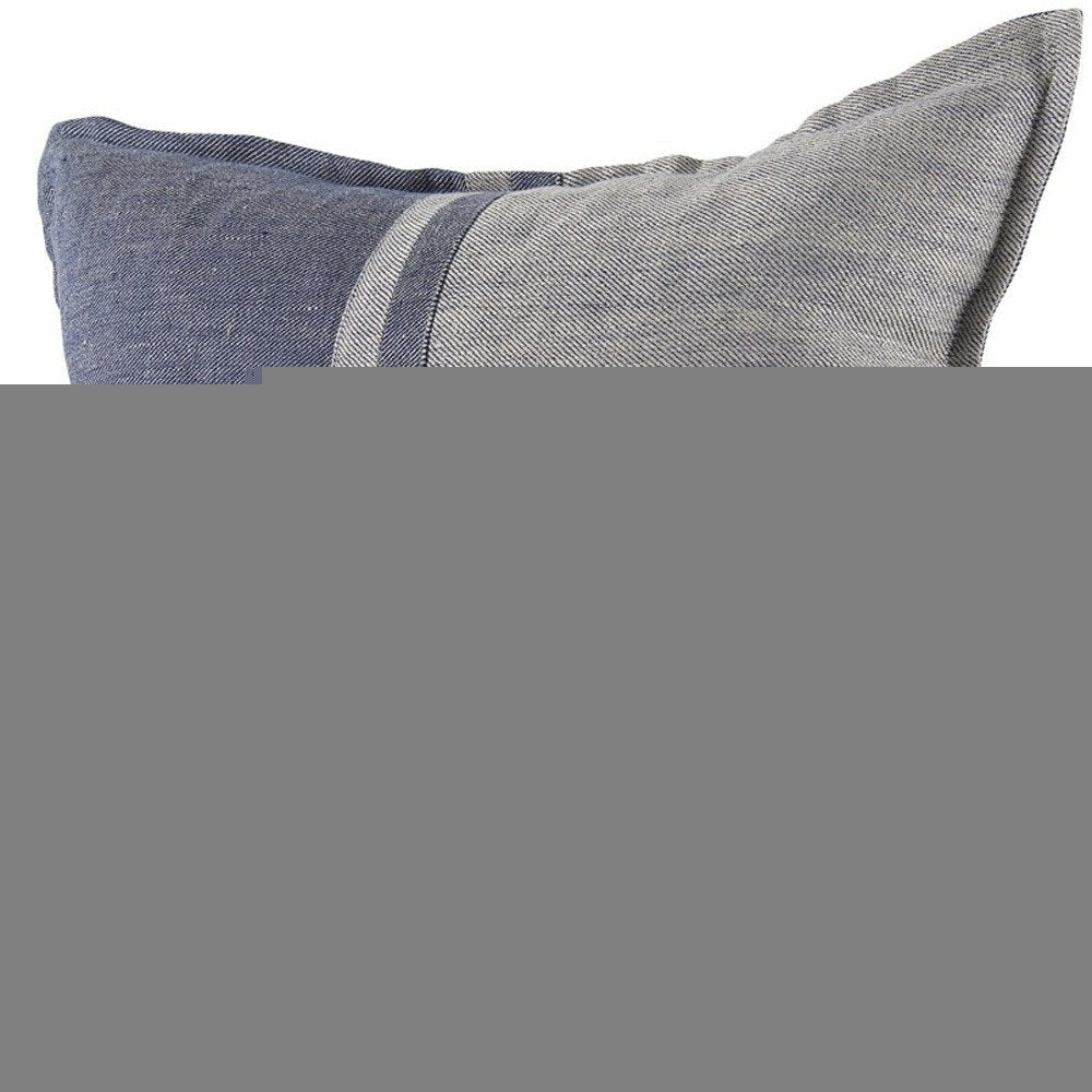 20" Blue And Gray Striped Linen Throw Pillow Cover
