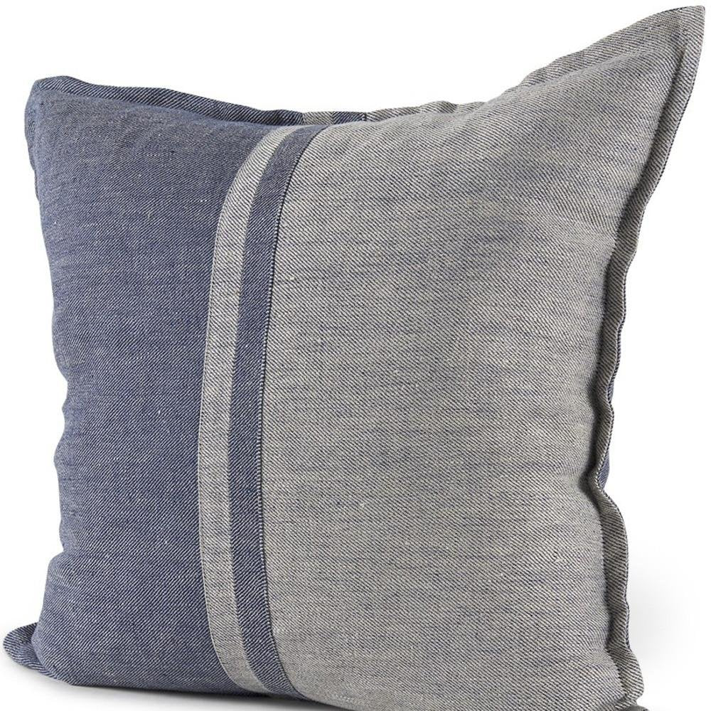 20" Blue And Gray Striped Linen Throw Pillow Cover