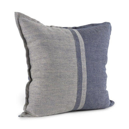 20" Blue And Gray Striped Linen Throw Pillow Cover