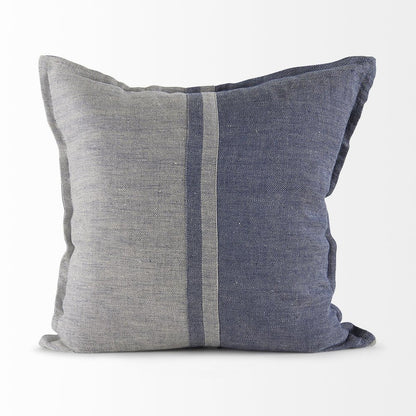 20" Blue And Gray Striped Linen Throw Pillow Cover