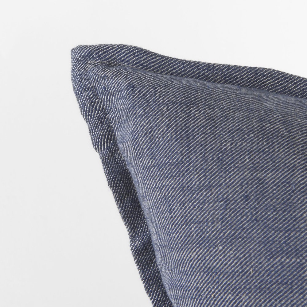 20" Blue And Gray Striped Linen Throw Pillow Cover