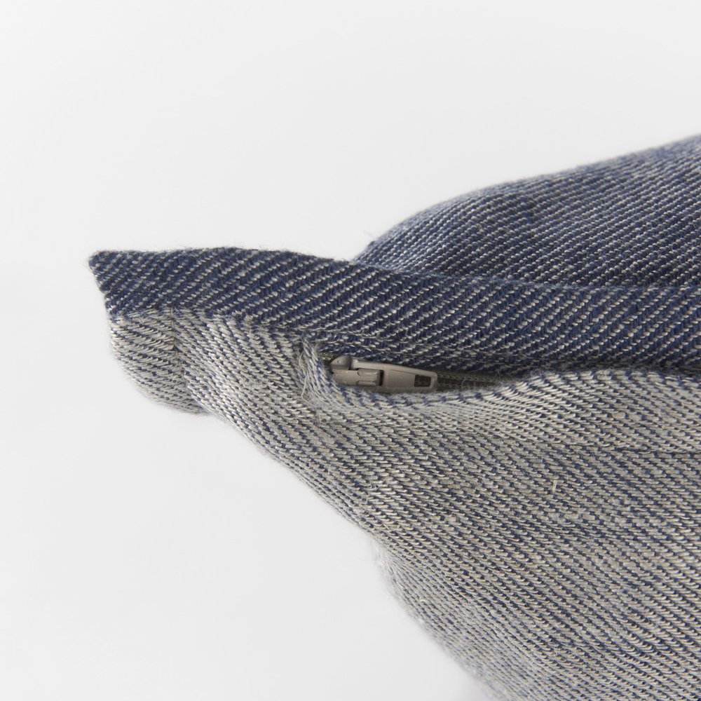 20" Blue And Gray Striped Linen Throw Pillow Cover