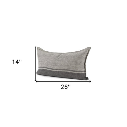 14" X 26" Dark Gray And Light Gray Striped Linen Lumbar Throw Pillow Cover
