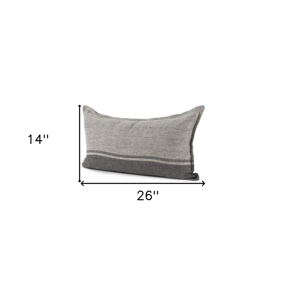 14" X 26" Dark Gray And Light Gray Striped Linen Lumbar Throw Pillow Cover
