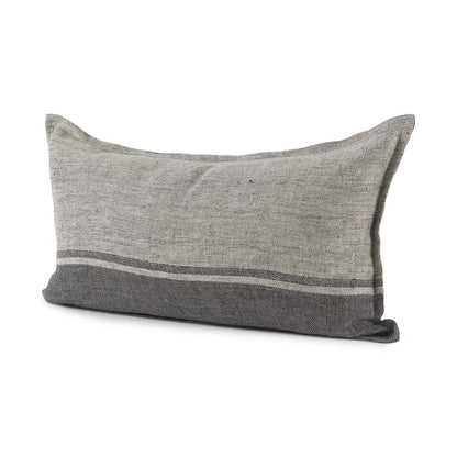 14" X 26" Dark Gray And Light Gray Striped Linen Lumbar Throw Pillow Cover