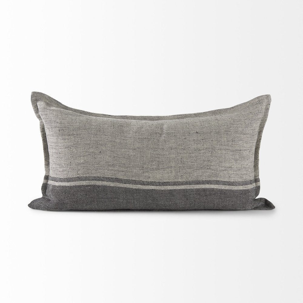 14" X 26" Dark Gray And Light Gray Striped Linen Lumbar Throw Pillow Cover