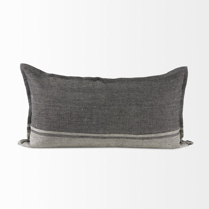 14" X 26" Dark Gray And Light Gray Striped Linen Lumbar Throw Pillow Cover
