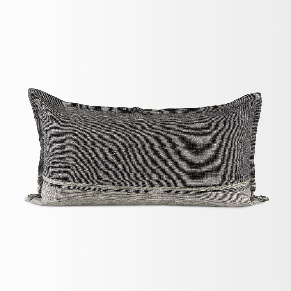 14" X 26" Dark Gray And Light Gray Striped Linen Lumbar Throw Pillow Cover