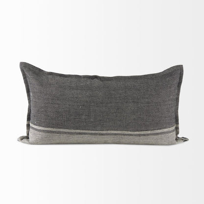 14" X 26" Dark Gray And Light Gray Striped Linen Lumbar Throw Pillow Cover