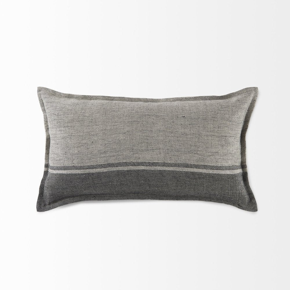 14" X 26" Dark Gray And Light Gray Striped Linen Lumbar Throw Pillow Cover
