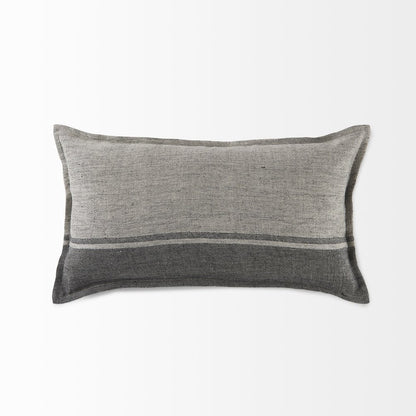 14" X 26" Dark Gray And Light Gray Striped Linen Lumbar Throw Pillow Cover