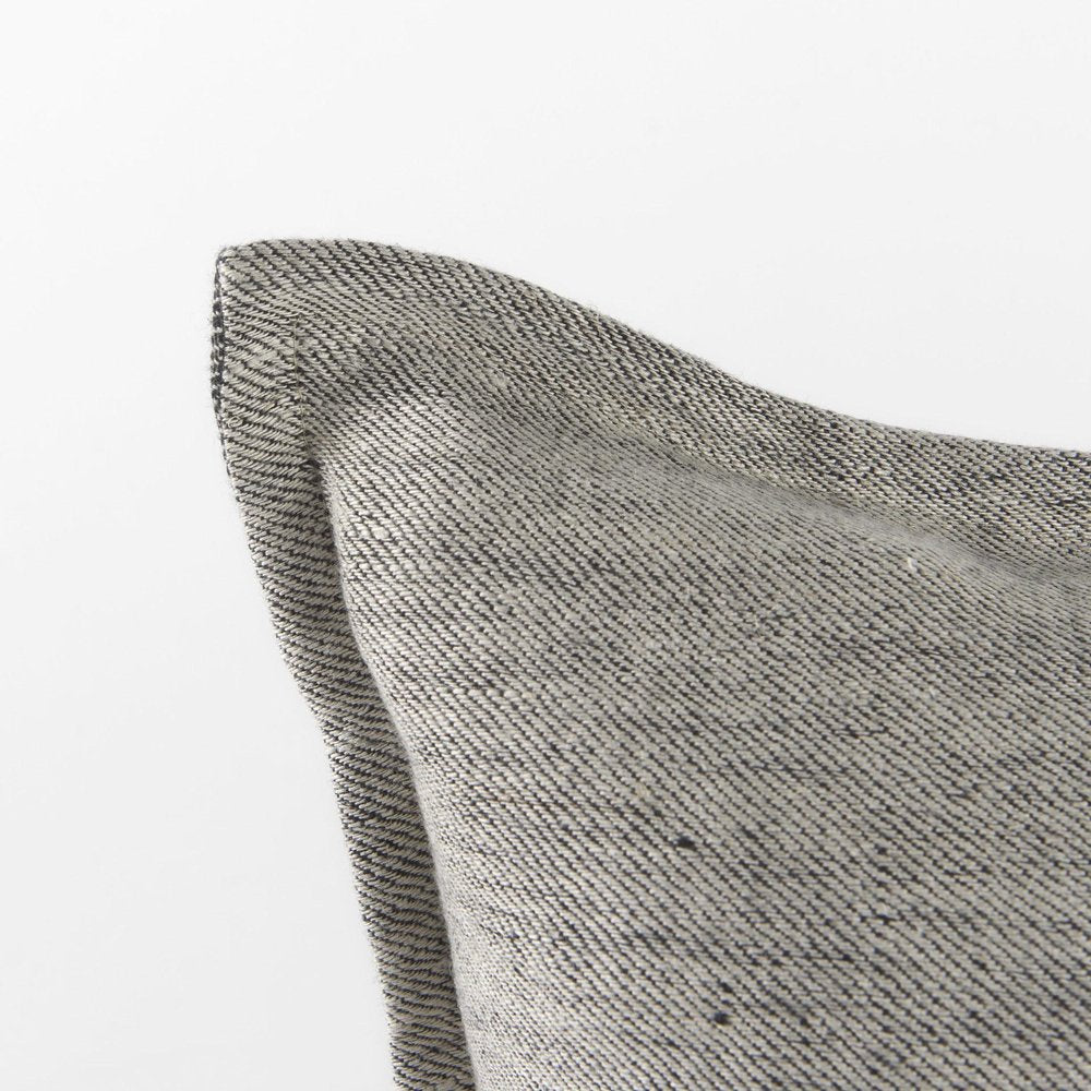 14" X 26" Dark Gray And Light Gray Striped Linen Lumbar Throw Pillow Cover