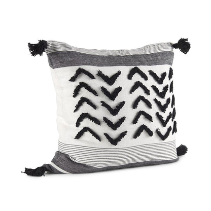 White And Gray Fringed Pillow Cover