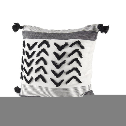 White And Gray Fringed Pillow Cover