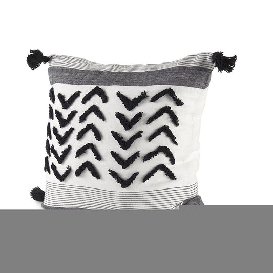 White And Gray Fringed Pillow Cover