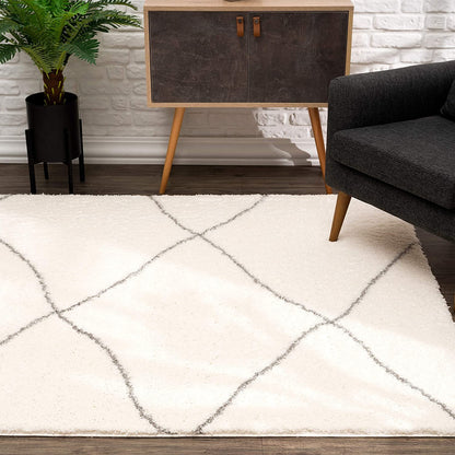 3' X 5' Ivory Modern Uneven Lattice Area Rug