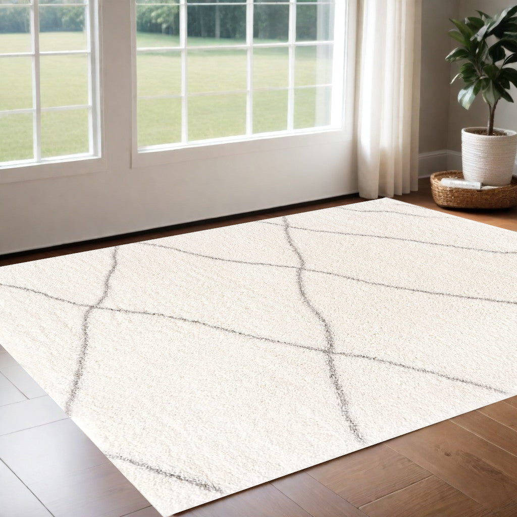 3' X 5' Ivory Modern Uneven Lattice Area Rug