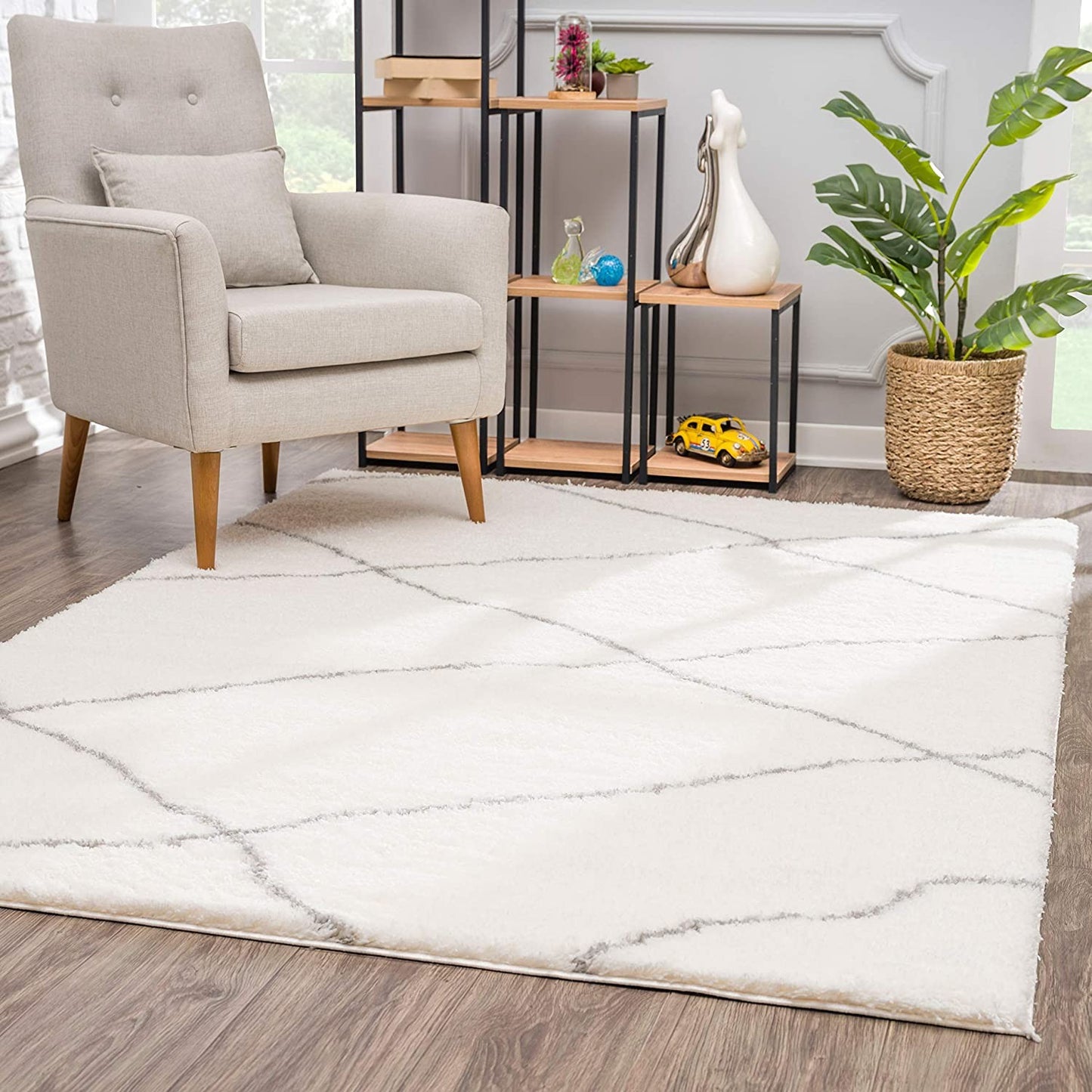 3' X 5' Ivory Modern Uneven Lattice Area Rug