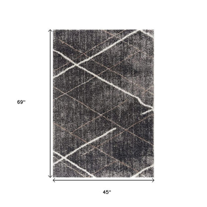 3' X 5' Gray Modern Distressed Lines Area Rug