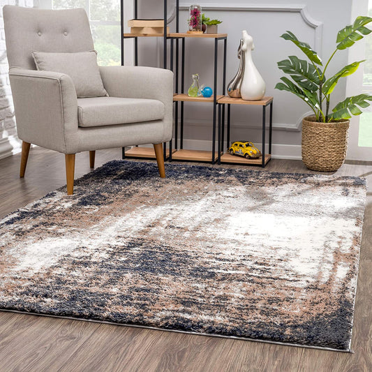 4' X 6' Ivory And Navy Retro Modern Area Rug